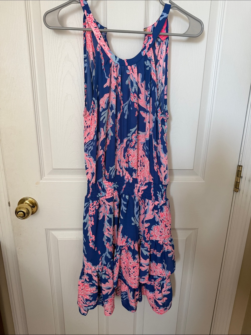 Lilly Pulitzer Blue Midi Dress with Coral Pink Print